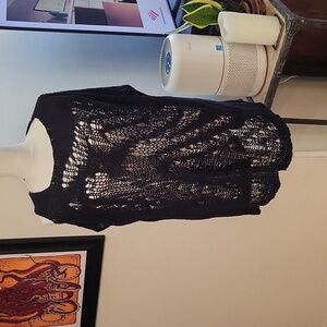 Lesel Black Large Knit Asymmetrical Top See Through